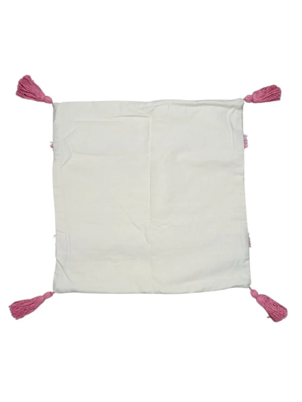 Tassel Mixed Media Pillow Sham Pink Cream 17x17 Baby Girl Accent